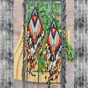 South Western Free spirit Aztec native people seed bead fringe earrings